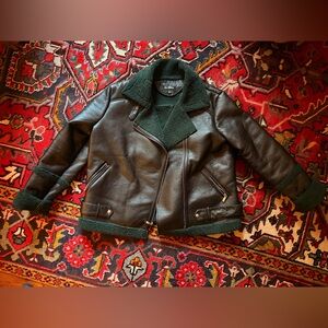 Sam Edelman Moto Jacket in Black with Forest Green Faux Shearling - XL Like New